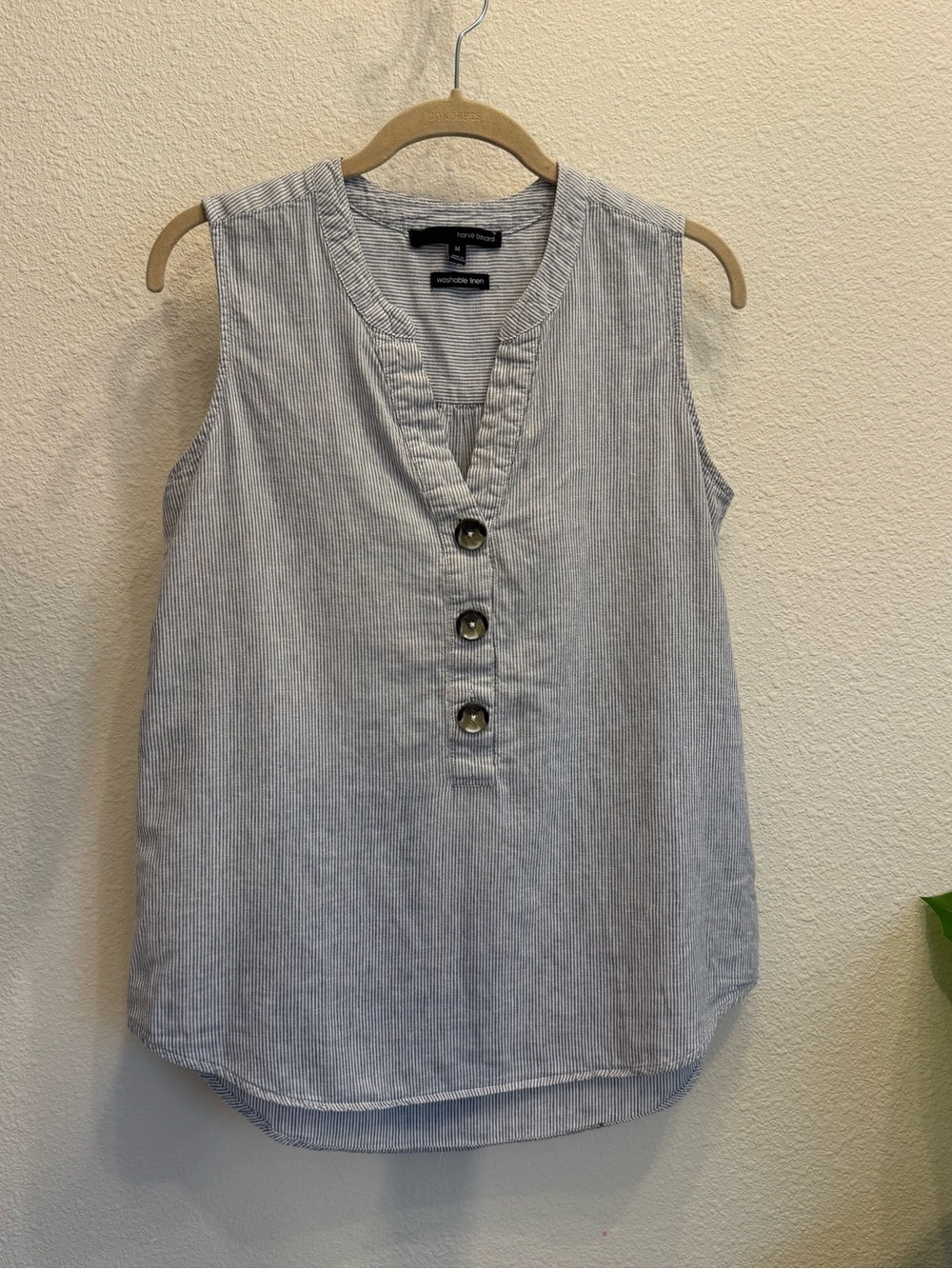 Hervé Bernard Washable Linen Pinstripe Tank Top | Size M